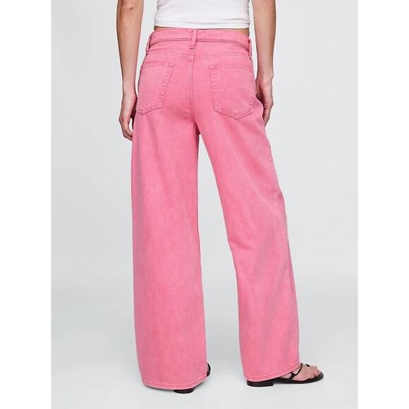 Gap Women's 30R / 10 - 34 x 29 Baggy Wide Leg Mid Rise Ultrasoft Denim Pink - Picture 2 of 16